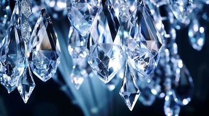 Blue Crystal Hanging Illumination: Luxury Lighting Accessories with Shiny Reflection generated by AI tool 