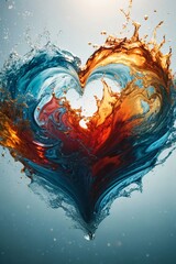 water splashes converging into a heart-shaped symphony. Generative Ai.