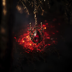 gemstone hanging in red - generative ai