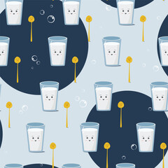 Vector seamless pattern with cute kawaii drink for background