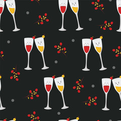 Vector seamless pattern with cute kawaii drink for background