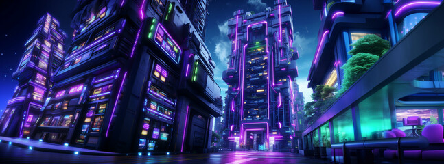Fototapeta na wymiar Futuristic cyberpunk urban cityscape, Neon Lights, background with lights