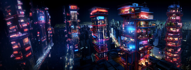 Fototapeta na wymiar Futuristic cyberpunk urban cityscape, Neon Lights 