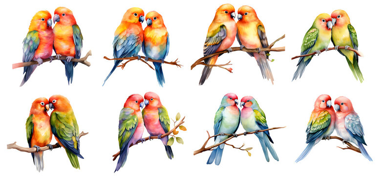 Love bird watercolor illustration clipart. Generative AI.
