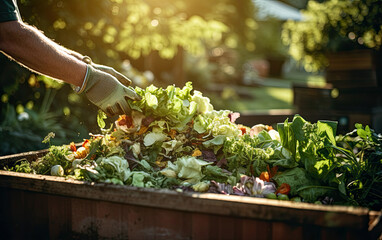 Eco-Friendly Composting ,Person Nurturing Garden with Food Waste Recycling.