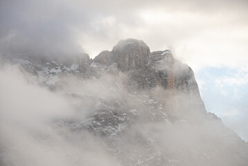 Civetta resort. Panoramic view of the Dolomites mountains in winter, Italy. Ski resort in...