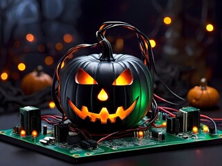 Haunted Circuit Board: Halloween Tech Spectacle Generated by AI