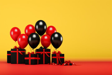 Fototapeta na wymiar black friday shopping cart balloons flyer gift boxes sale love
