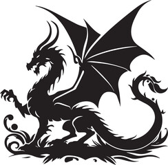 Dragon Silhouettes, Black Dragon Vector, Dragon Clipart