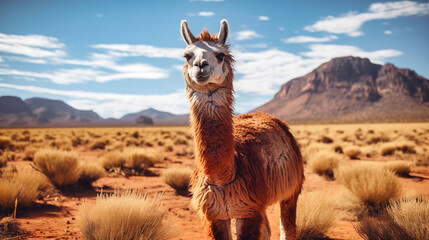 Llama in the Bolivian plains - obrazy, fototapety, plakaty