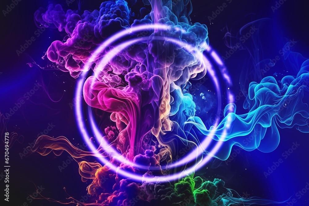 Sticker Light Blue Neon and smoke Cloud, AI generated image