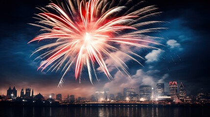 Guy Fawkes Night Bonfire festive background with United Kingdom flag blowing in the wind at Fireworks background. UK Guy Fawkes Night, Bonfire Night and Fireworks Night background
