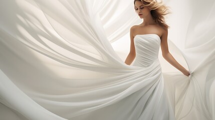 Fototapeta na wymiar Beautiful young woman in white wedding dress. 3d rendering. Generative AI