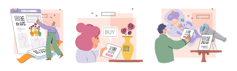Cashless payment. Vector illustration. Contactless payment systems are widely accepted at restaurants, stores, and public transportation NFC-enabled devices cbe used to store loyalty cards