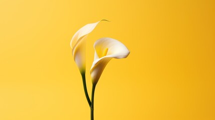 White calla lily flower isolated on yellow background. illustration Generative AI - obrazy, fototapety, plakaty