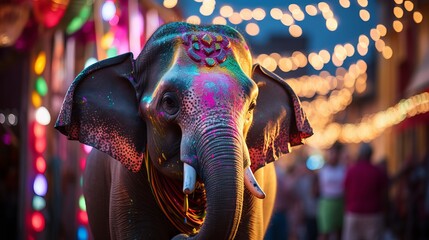 Brightened elephant at the yearly elephant celebration