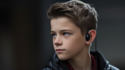 3D rendering of a teenager boy with headphones in his ears. Generative AI