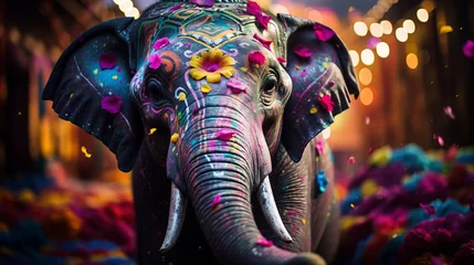 Zelfklevend Fotobehang Brightened elephant at the yearly elephant celebration © Elshad