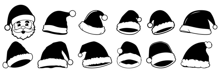 Christmas santa silhouettes set, large pack of vector silhouette design, isolated white background