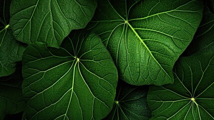 Green leaves background. Natural pattern with leaf texture. Flat lay, top view. Generative AI