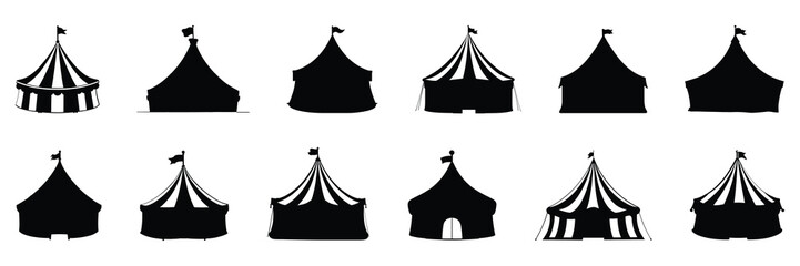 Circus silhouettes set, large pack of vector silhouette design, isolated white background