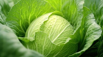 Obraz premium Close up of fresh green cabbage. Selective focus. Shallow DOF Generative AI