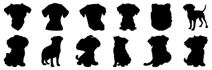 Dog silhouettes set, large pack of vector silhouette design, isolated white background.