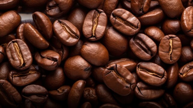 Roasted coffee beans background. Close up image of coffee beans. Generative AI