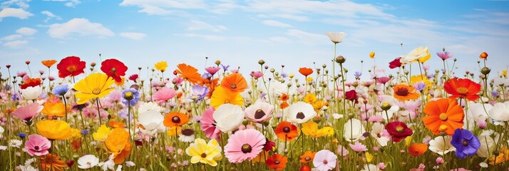 Stunning and lively field. Wildflower masterpiece, blossoming splendor, nature's canvas, colorful landscape, floral profusion, lively field. Generated by AI.