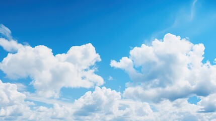 Naklejka na ściany i meble White fluffy clouds in the blue sky. 3d illustration. Natural background. Generative AI