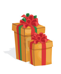 Flat Yellow Gift Boxes with Red and Green Bow.