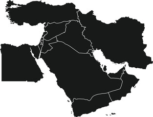 Vector illustration map of Asian countries. Middle East. States borders of Turkey, Cyprus, Jordan, United Arab Emirates, Saudi Arabia - obrazy, fototapety, plakaty