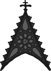 Gothic wimperg/gable/niche stylized drawing. Architectural stone frame; european medieval cathedral/church tracery/engraving illustration, vector