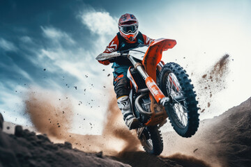 Fototapeta na wymiar Motocross rider in action. Motocross extreme sport.