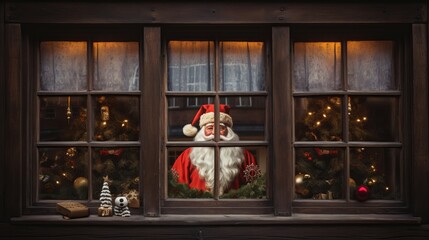 Full of Endowments Santa Pillage at Vintage Wooden Window Sheet Amid Christmas