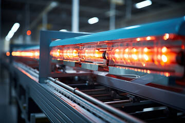 Automated conveyor for production of glass lamps bulbs factory, AI Generation .