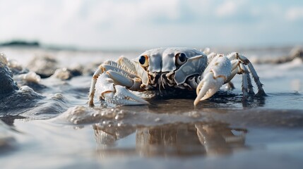 Fiddler crabs, Apparition crabs on mud shoreline - obrazy, fototapety, plakaty