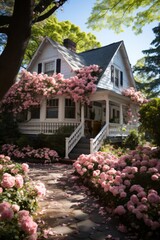 Fototapeta na wymiar Charming front yard garden in full bloom, Generative AI