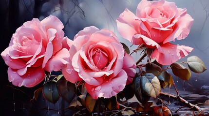 pink roses in a garden, generative ai 