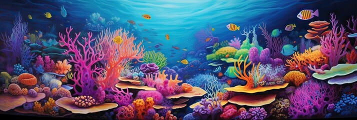 Obraz na płótnie Canvas A paradise of vibrant marine ecosystems. Underwater scene, colorful coral reefs, immerse, mesmerizing beauty, paradise, vibrant marine ecosystems. Generated by AI.