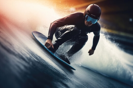 Man on flowboard close up. Extreme sport