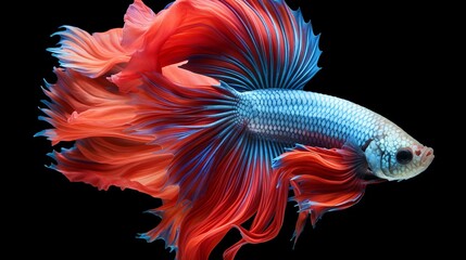 Moving minute of multi color half moon enormous ears or elephant ears Siamese Battling Angle (Betta Splendens) disconnected on white foundation - obrazy, fototapety, plakaty