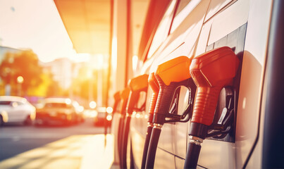 Close-up photo of fuel gasoline dispenser Fuel pump background