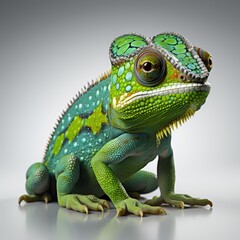 Obraz premium Green chameleon isolated on white background