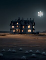 Fototapeta na wymiar Eerie Haunted House: A Chilling Night under the Full Moon