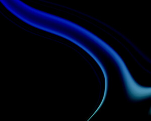 Abstract black background with blue wavy glossy line. Liquid backdrop