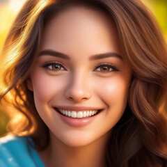 A close-up portrait of the carefree and joyful smile of a woman. Perfect for portrait, happiness, and lifestyle concepts.