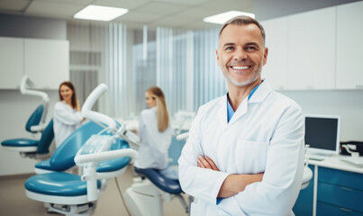 Fototapeta premium Happy dentist in his dental office.