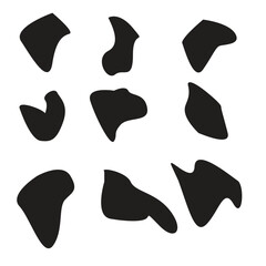 random shapes. Organic black blobs of irregular shape. Abstract blotch, inkblot and pebble silhouettes, elements water forms creative minimal bubble stone vector set