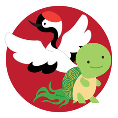 デフォルメされたかわいい鶴と亀のおめでたいベクターイラスト素材